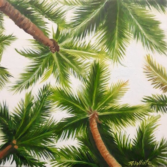 "Under The Palms" Original oil painting on Cradled Wood Panel 1"w x 10"h x 1.5"d - Picture 1 of 6